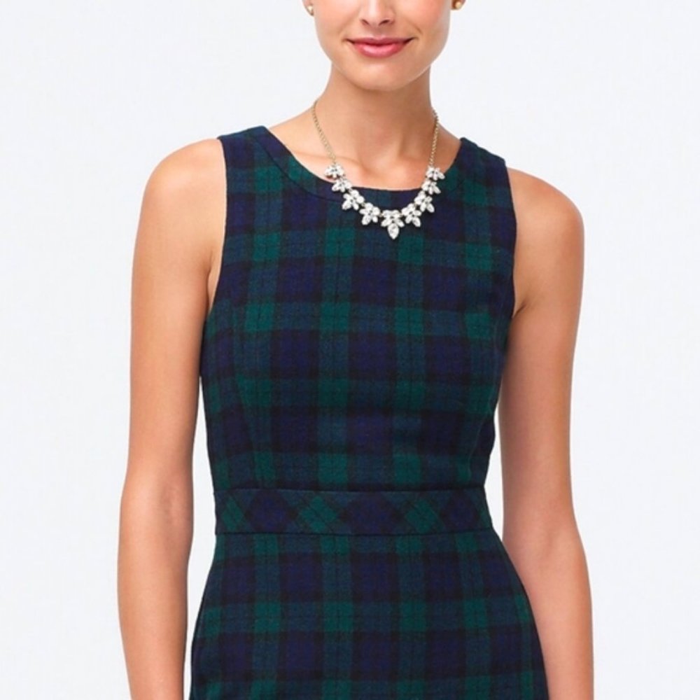 J.Crew Black Watch Tartan Plaid Wool Dress Green Sz. 4